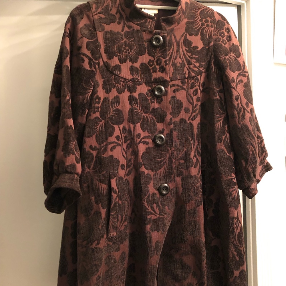 Embossed velvet knee length jacket worn inside/out